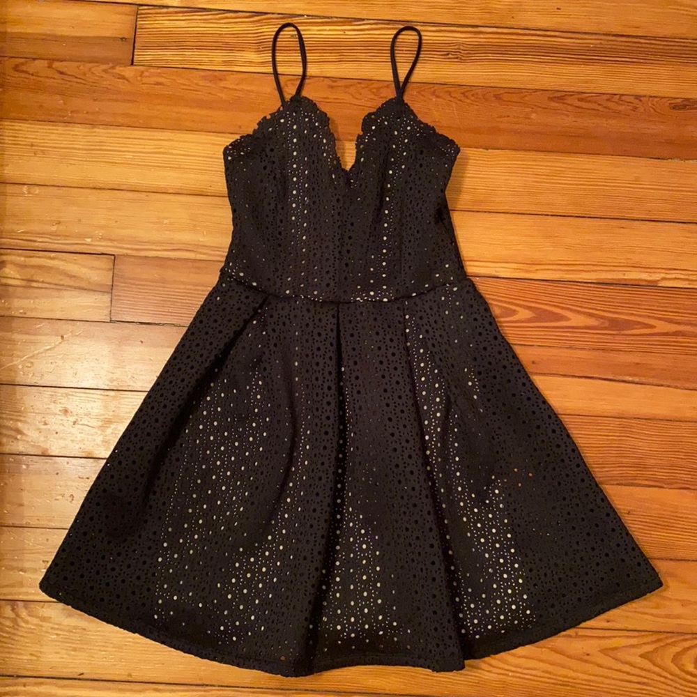 Black Scalloped Trim Dress